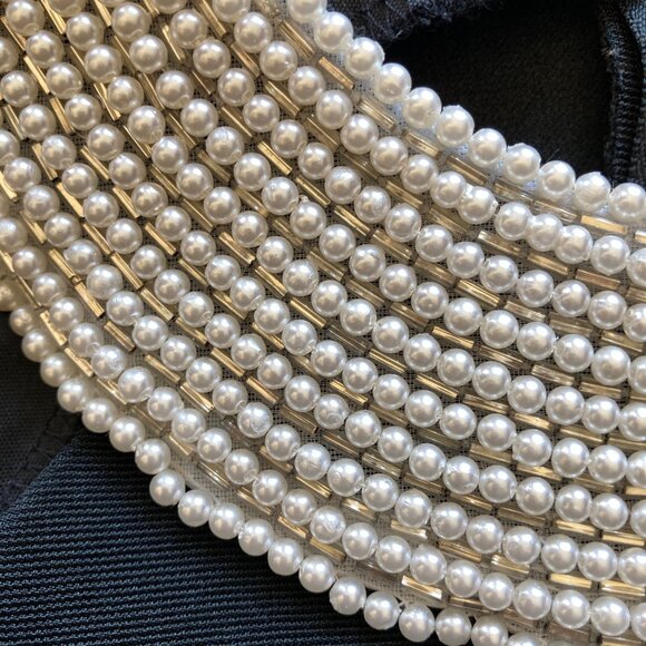 VTG Alex Evenings Black Halter Formal Gown Sz 8 Sheath Maxi Dress Pearl Collar - Picture 7 of 17